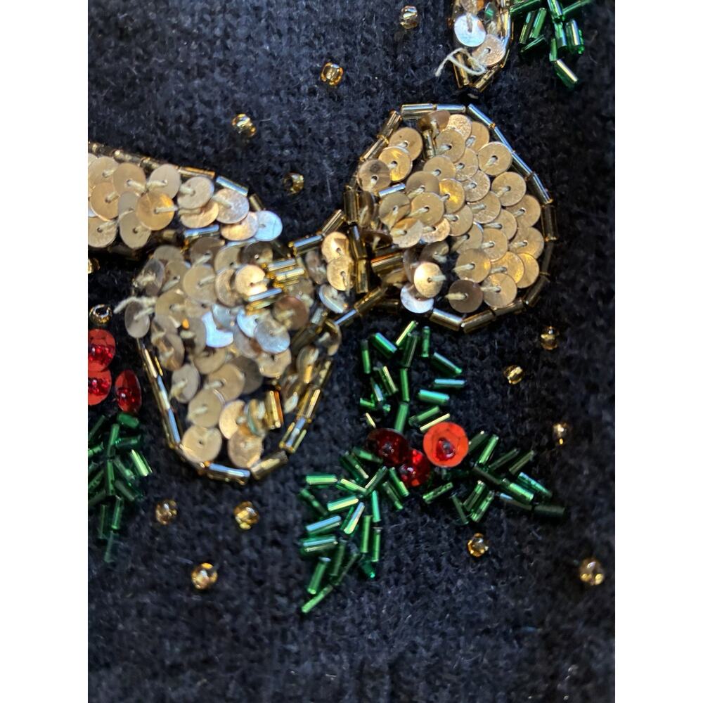 VTG 90s Black Silk Christmas Cardigan Sequin Beaded Jewels Luxury Plus Sz 2X - Picture 9 of 16